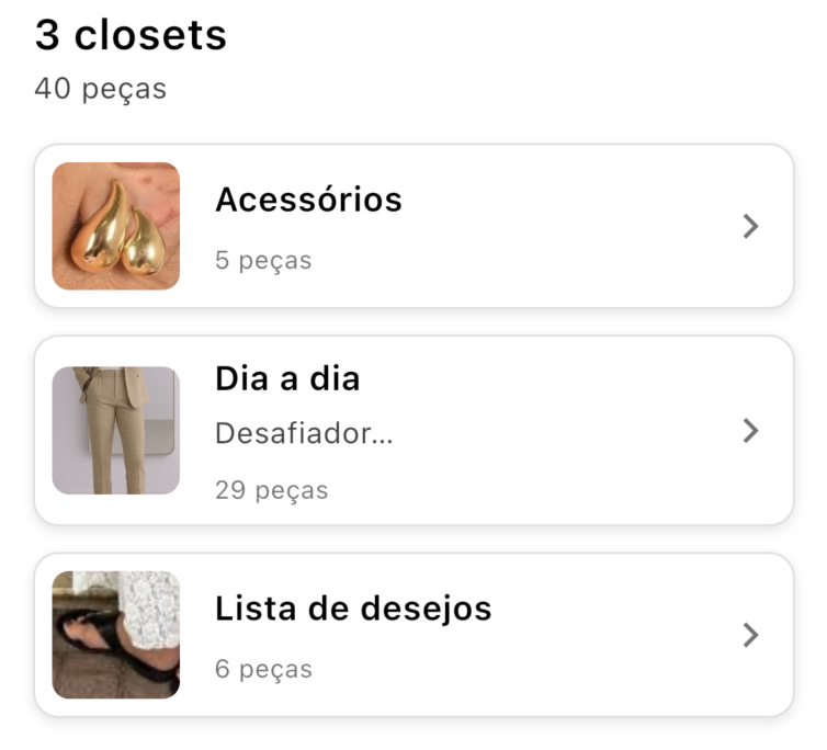 Organização de closets no app Perfashion