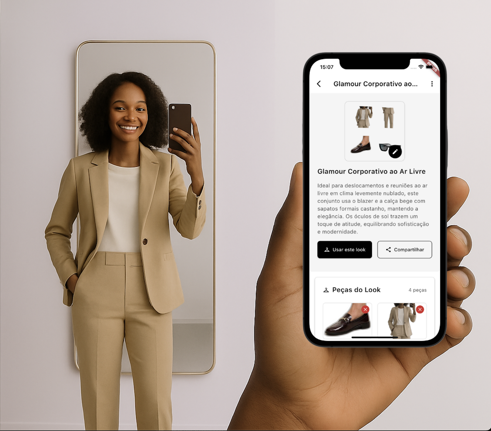 Tela do app Perfashion exibindo um guarda-roupa digital