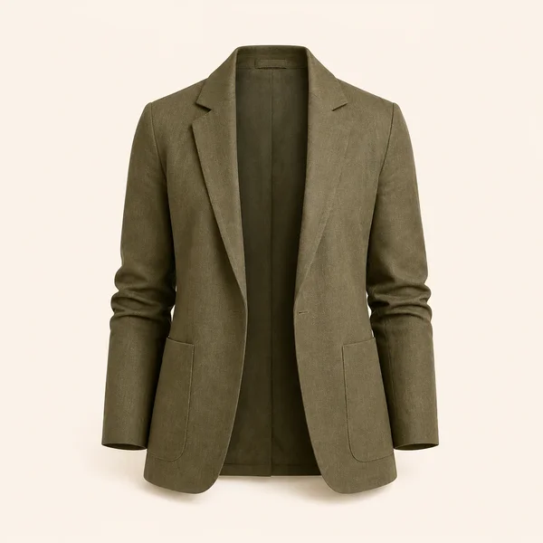 Blazer oliva, a peça da loja nesta demonstração